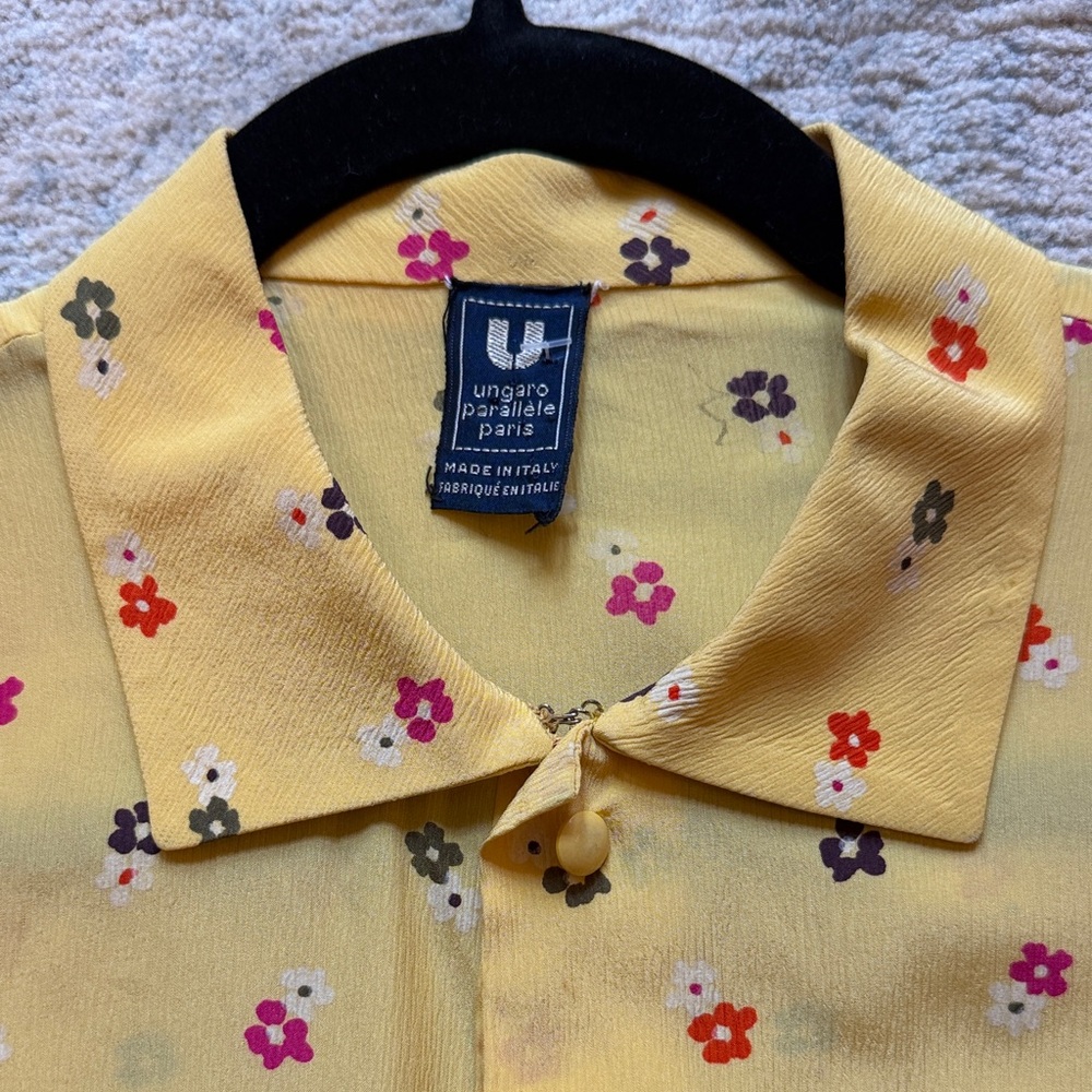 Yellow Floral Button-Down Puff Sleeve Blouse - Picture 2 of 4